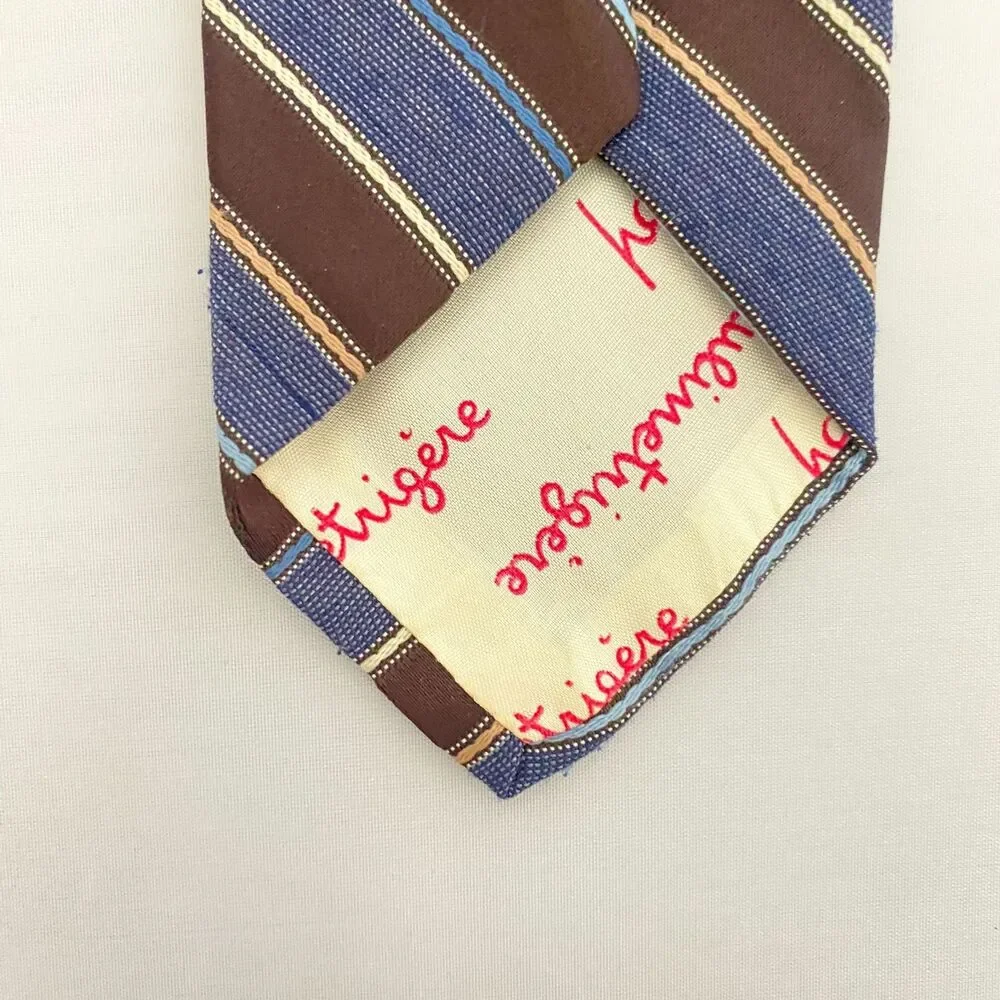 #7710 Hauline Trigere Blue and Brown Mens Striped Necktie, Tie